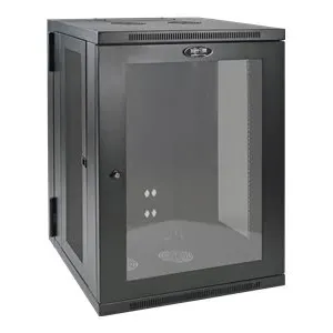 Стоечный шкаф Eaton Tripp Lite SmartRack SRW18USG 18U – настенный, низкопрофильный, с глубиной для коммутаторов, акриловым окном и откидной задней панелью, до 250 фунтов