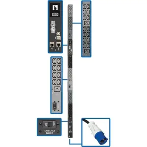 PDU Eaton Tripp Lite Series PDU3EVN10G60B - 14.5 кВт, 3-фазный, мониторинг, LX Interface, Gigabit, 48 розеток (42x C13, 6x C19), 0U вертикальный монтаж, TAA